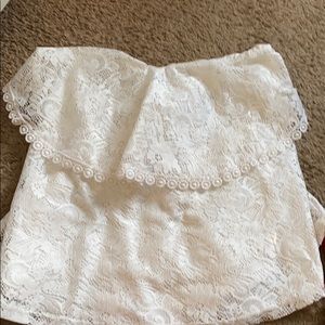 Tie back white lace top